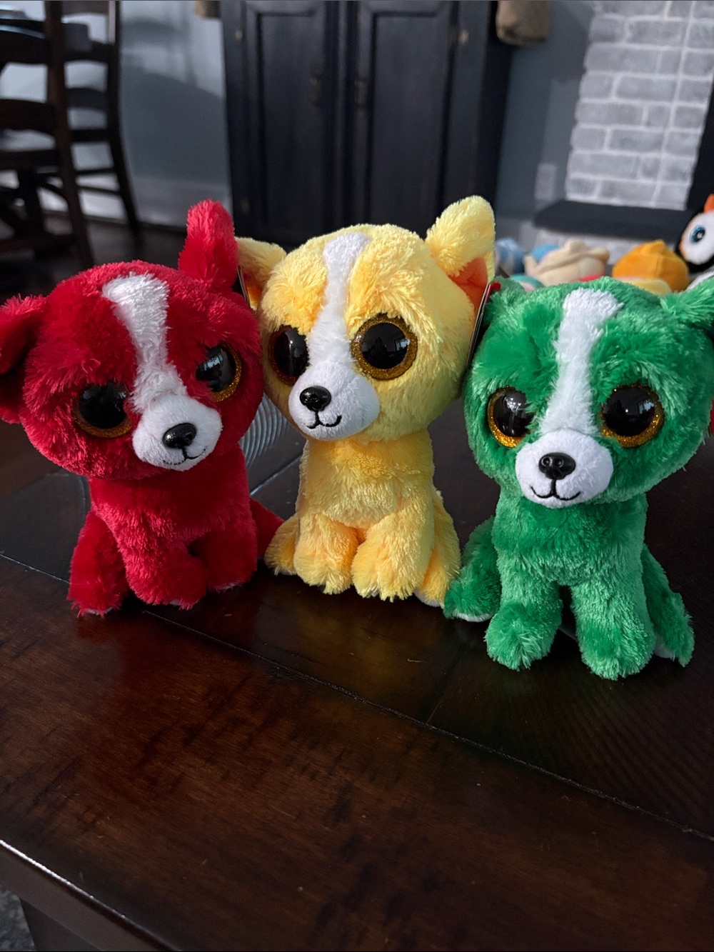 Ty Plush Puppy Trio in Red, Yellow & Green